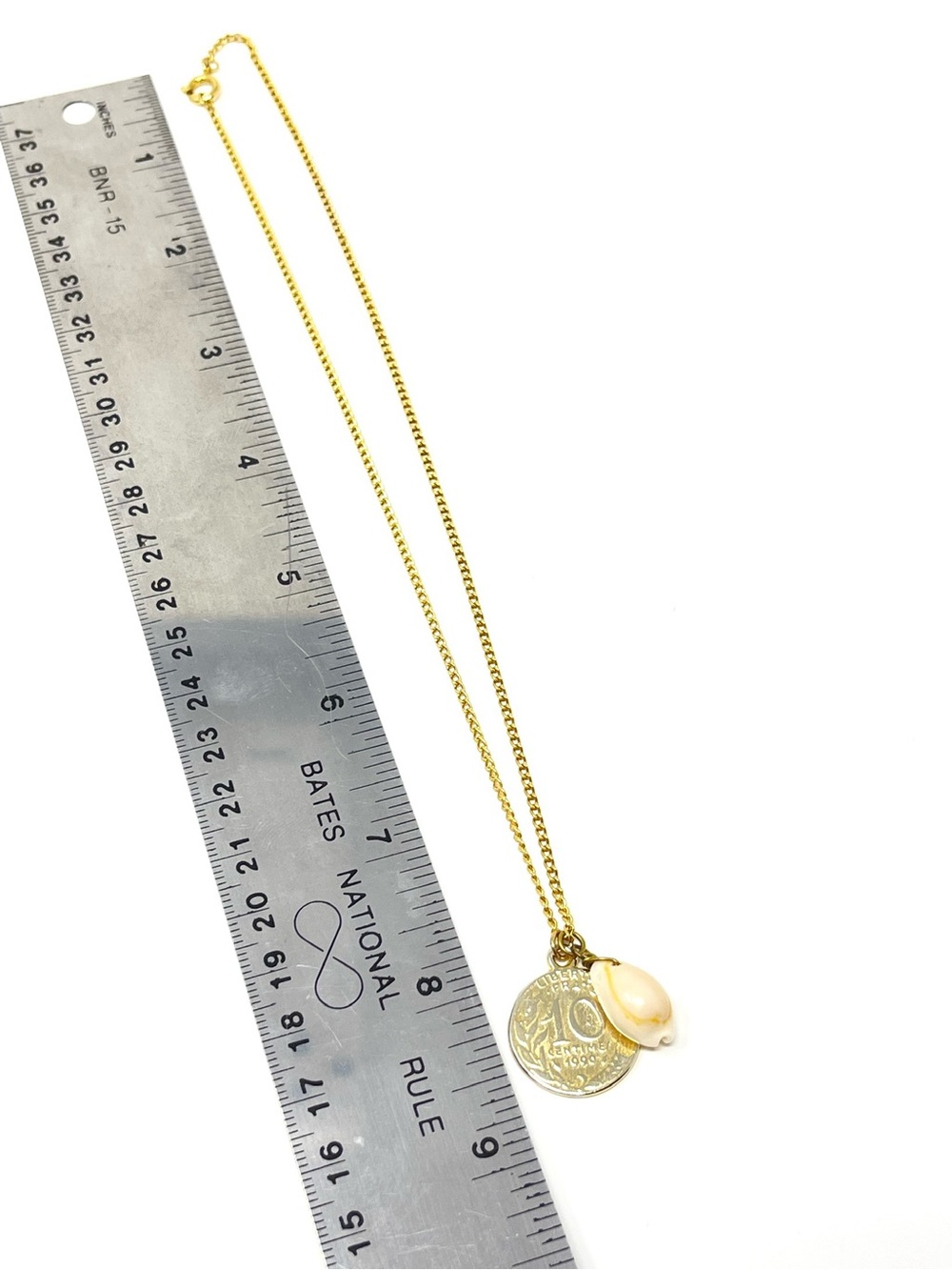 New Anthropologie Shell Gold Coin Charm Necklace - Picture 4 of 4